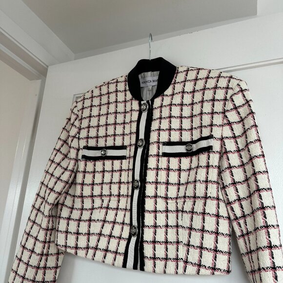 NWOT Veronica Beard Ellicot Tweed Crop Jacket In Ecru Multi Size 4 Graphic Check - Picture 8 of 10